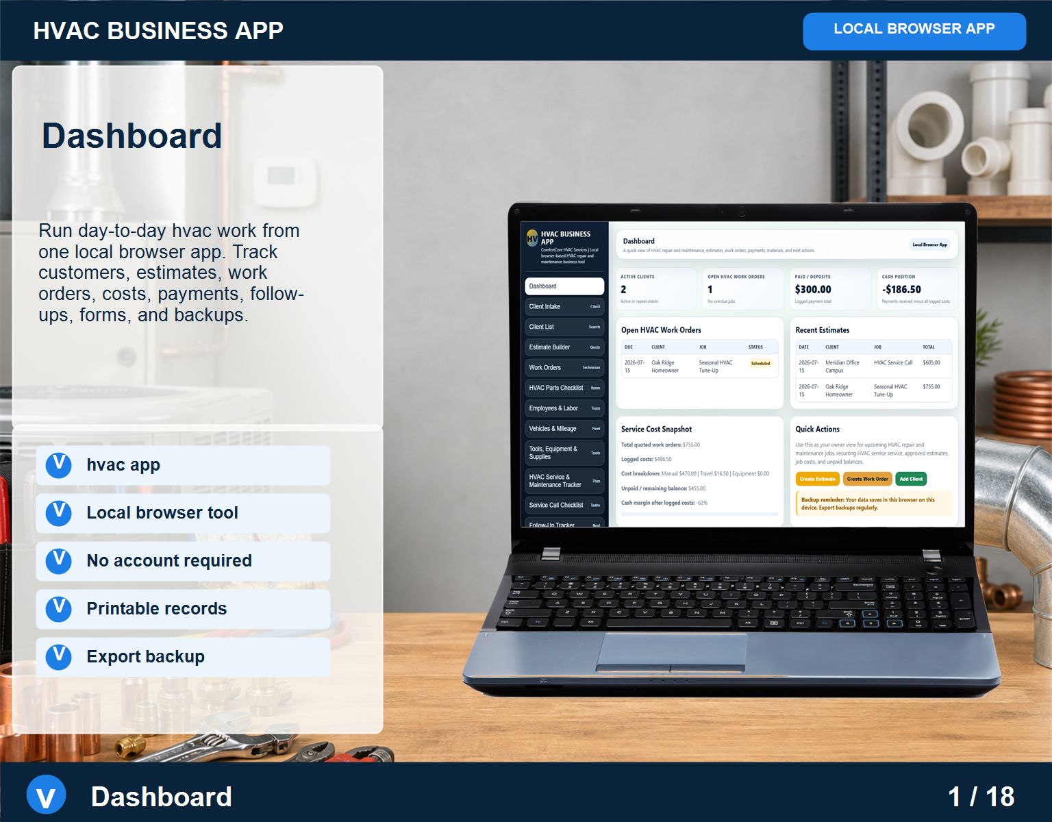HVAC business app Hvac screen for service workflow management